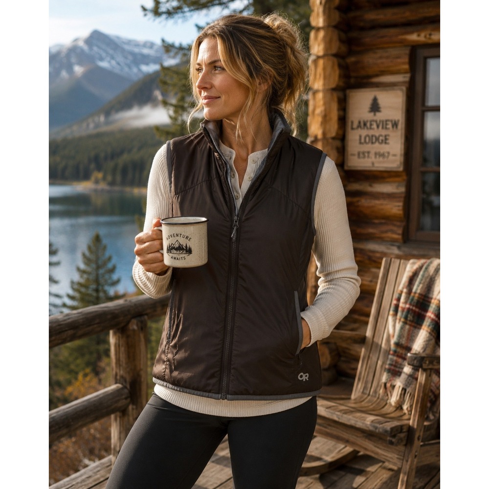 Outdoor Research Primaloft Insulated Vest Women's S Brown Full Zip Hiking